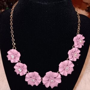 Charming Pink Floral Necklace with Gold Chain